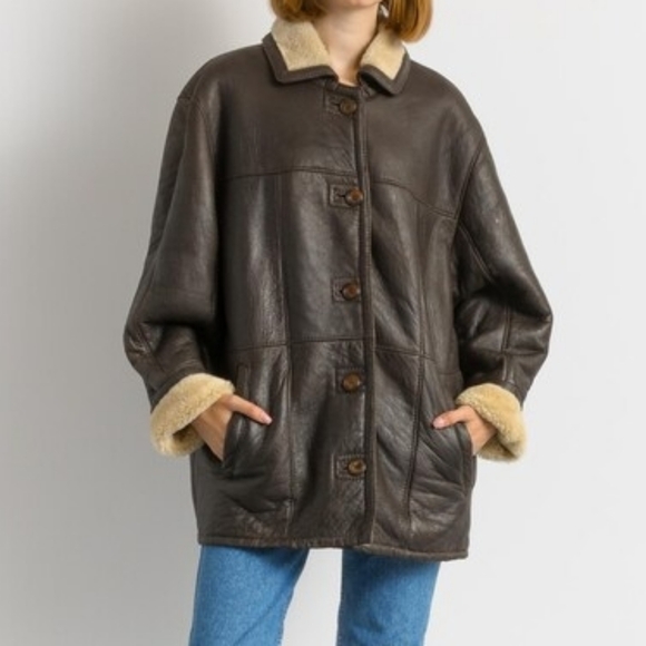 Doen Jackets & Blazers - 80s Western Sheepskin Coat, Size L Brown Shearling Coat Vintage Leather Jacket